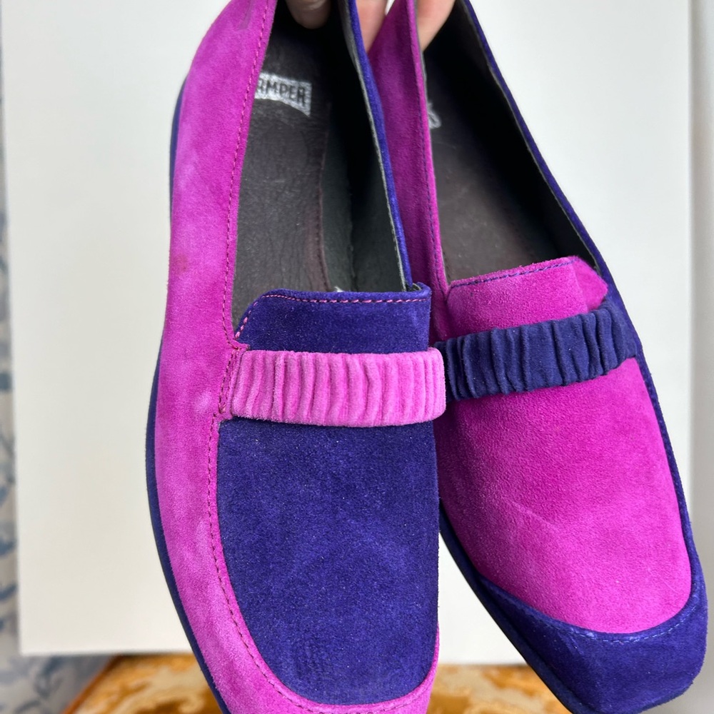 Camper Two-Tone Purple and Magenta Suede Loafers - Picture 2 of 10